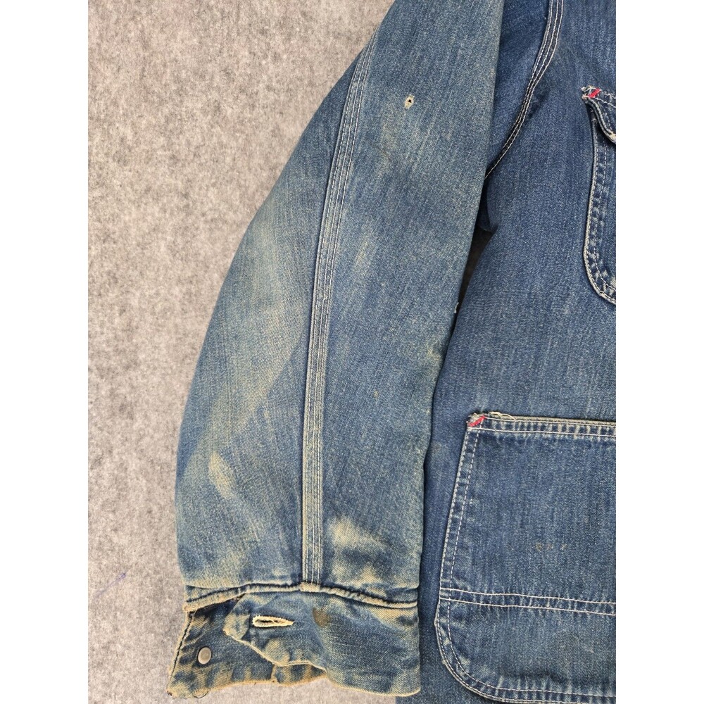 Vintage 60s 70s Sears Faded Blanket Lined Denim Distressed Chore Jacket Size XL - Picture 7 of 16